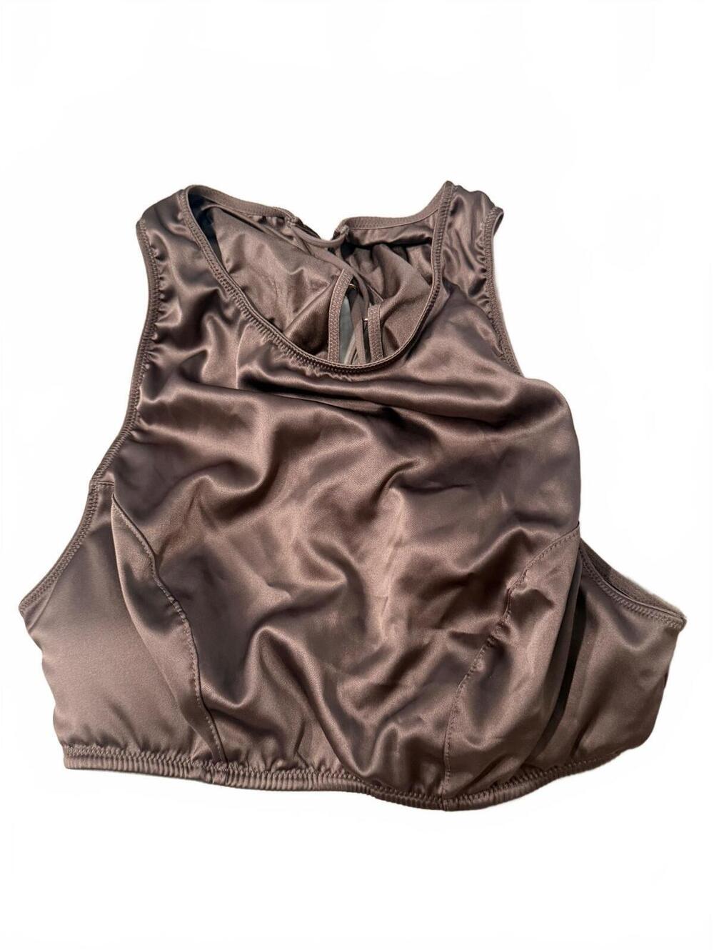 Victoria’s Secret Brown Satin Lace Back Crop Top S Y2K Balletcore